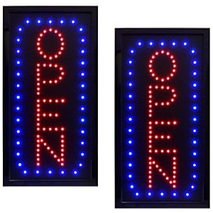 Alpine LED Rectangular Signs, 10 x 19 x 1, Open, 12W, Pack Of 2 Signs