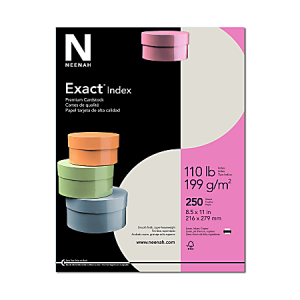 NeenahExact Index Card Stock, 110 Lb., 8 1/2" x 11", Gray, Pack Of 250 Sheets