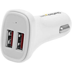 StarTech.com Dual Port USB Car Charger - White - High Power 24W/4.8A - 2 port USB Car Charger