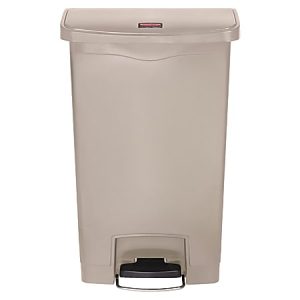 Rubbermaid Slim Jim Step-On Resin Front Step Wastebasket, 13 Gallons, Beige