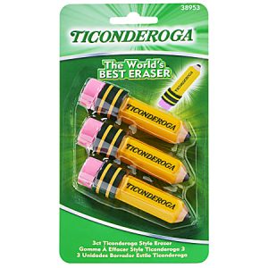 TICONDEROGA  Erasers, Pencil Shaped, Yellow, 3 ct (38953)