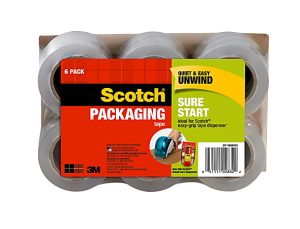 Scotch Sure Start Shipping Tape, 1.5" Core, 1-7/8" x 25 Yd., Pack Of 6 Tapes