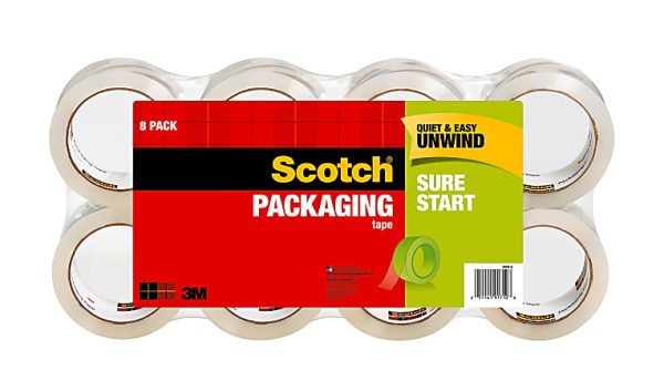 Scotch Sure Start Shipping Tape, 1-7/8" x 54.6 Yd., Clear, Pack Of 8 Tapes