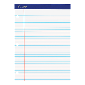 Ampad Perforated 3-Hole Punched Dual Writing Pad, Legal Wide Rule, 8 1/2" x 11 3/4", White, 100 Sheets