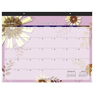 2024 AT-A-GLANCE Paper Flowers Monthly Desk Pad Calendar, 21-3/4" x 17", January To December 2024, 5035