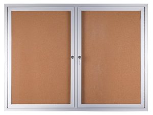 WorkPro Enclosed Double-Door Cork Bulletin Board, 36" x 48", Aluminum Frame With Silver Finish