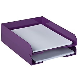 JAM Paper Stackable Paper Trays, 2"H x 9-3/4"W x 12-1/2"D, Purple, Pack Of 2 Trays