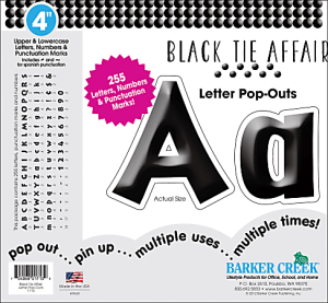 Barker Creek Letter Pop-Outs, 4", Black Tie, Set Of 255