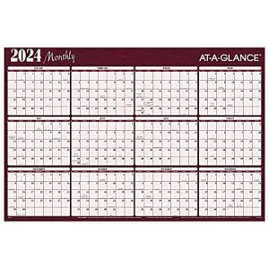 2024 AT-A-GLANCE Horizontal Reversible Erasable Yearly Wall Calendar, 48" x 32", Red, January to December 2024, A152