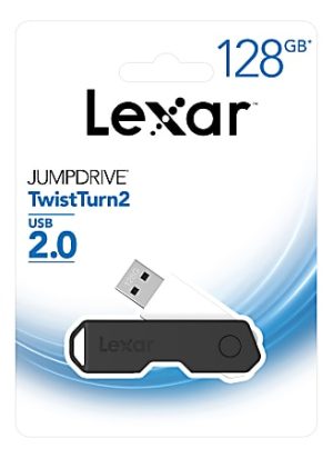 Lexar JumpDrive TwistTurn2 USB 2.0 Flash Drive, 128GB, Black, LJDTT2-128ABNABK
