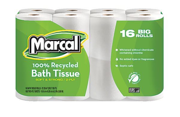 Marcal Small Steps 2-Ply Toilet Paper, 100% Recycled, 168 Sheets Per Roll, Pack Of 16 Rolls