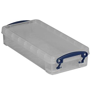 Really Useful Box Plastic Storage Container With Built-In Handles And Snap Lid, 0.55 Liter, 8 1/2" x 4" x 1 3/4", Clear