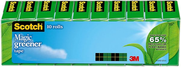 Scotch Magic Greener Invisible Tape, 3/4" x 900", 10 Tape Rolls, Clear