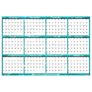 SwiftGlimpse Designer Series Monthly Erasable Wall Calendar, 24 x 36, Cool Water, January To December 2023