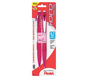 Pentel Twist-Erase Pink Click Mechanical Pencils, #2 Lead, 0.7 mm, Refillable, Pink Barrel, Pack Of 2