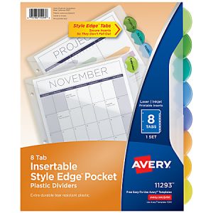 Avery Style Edge Insertable Dividers With Pockets, Multicolor, Pack Of 8