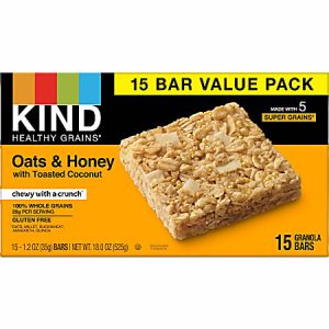 KIND Healthy Grains Bars - Trans Fat Free, Gluten-free, Low Sodium, Cholesterol-free - Oats & Honey with Toasted Coconut - 1.20 oz - 15 / Box