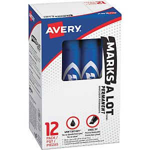 Avery Regular Desk Style Permanent Markers - Regular Marker Point - 4.7625 mm Marker Point Size - Chisel Marker Point Style - Blue - Blue Plastic Barrel - 12 / Dozen