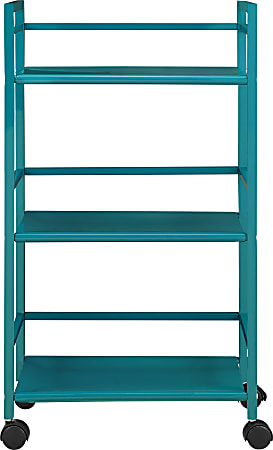 Ameriwood Home Marshall 3-Shelf Metal Rolling Utility Cart, Teal