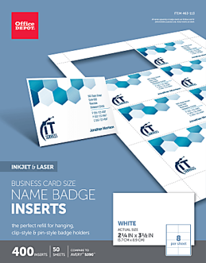 Office Depot Brand Badge Inserts, Business Card Size, 2 1/4" x 3 1/2", White, Pack Of 400