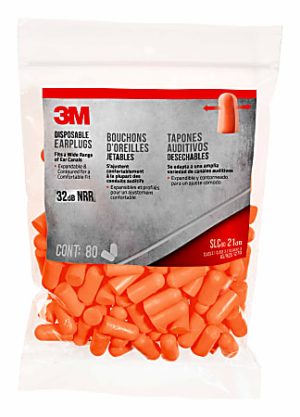 3M Disposable Earplugs, Orange, 92800H80-DC, 80 Pairs Per Pack