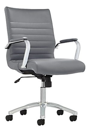 Realspace Modern Comfort Winsley Bonded Leather Mid-Back Manager's Chair, Gray/Chrome, BIFMA Compliant