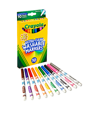 Crayola Ultra-Clean Washable Markers, Fine Tip, Assorted Classic Colors, Box Of 10