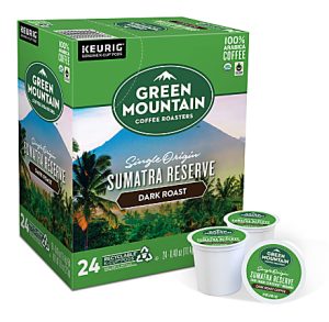 Green Mountain Coffee® Single-Serve Coffee K-Cup® Pods, Extra-Bold Roast, Fair Trade Organic Sumatran Reserve, Carton Of 24