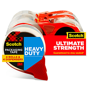 Scotch® Heavy-Duty Shipping Packing Tape With Dispenser, 1 7/8" x 54.6 Yd., Pack Of 4