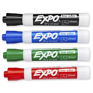EXPO® Low-Odor Dry-Erase Markers, Chisel Point, Assorted Colors, Pack Of 4