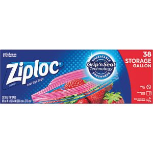 Ziploc® Plastic Double Zipper Storage Bags, 1 Gallon, Clear, Box Of 38 Bags
