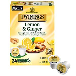 Twinings Lemon Ginger Decaffeinated Herbal Tea, K-Cup Pods, 2.8 Oz, Carton Of 24