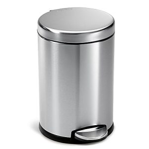 simplehuman Fingerprint-Proof Round Metal Mini Step Trash Can, 1.2 Gallons, 12-1/10"H x 7-3/5"W x 10"D, Silver