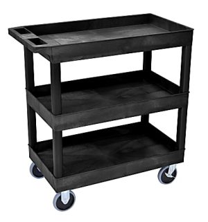 Luxor E-Series 3-Shelf Tub Cart, 37 1/4"H x 32"W x 18"D, Black