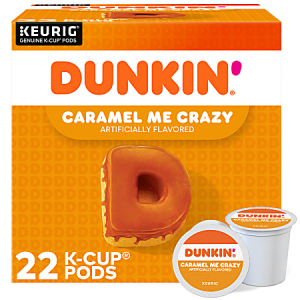 Dunkin' Donuts Coffee K-Cup Pods, Caramel Me Crazy, Medium Roast, Box Of 22 Pods