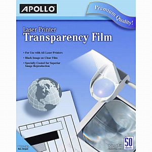 Apollo Laser Printer Transparency Film, 8 1/2" x 11", Box Of 50 Sheets