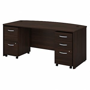 Bush Business Furniture Studio C 72"W Bow-Front Computer Desk With Mobile File Cabinets, Black Walnut, Standard Delivery