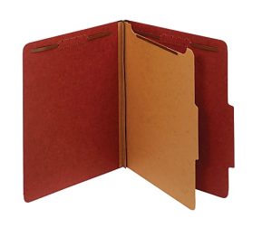 Office Depot Brand Pressboard Classification Folders With Fasteners, 1 Divider, Letter Size (8-1/2" x 11"), 2" Expansion, Red, Box Of 10