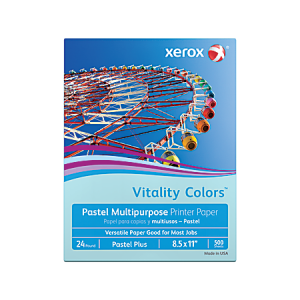 Xerox Vitality Colors Pastel Plus Color Multi-Use Printer & Copier Paper, Letter Size (8 1/2" x 11"), Ream Of 500 Sheets, 24 Lb, 30% Recycled, Blue