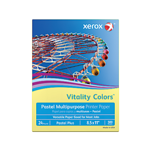 Xerox® Vitality Colors® Pastel Plus Color Multi-Use Printer & Copy Paper, Yellow, Letter (8.5" x 11"), 500 Sheets Per Ream, 24 Lb, 30% Recycled
