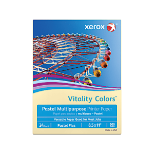 Xerox Vitality Colors Pastel Plus Color Multi-Use Printer & Copier Paper, Letter Size (8 1/2" x 11"), Ream Of 500 Sheets, 24 Lb, 30% Recycled, Ivory