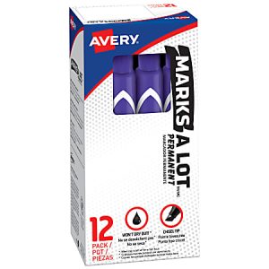 Avery Marks-A-Lot Permanent Markers, Chisel Tip, Purple, Pack Of 12 Markers