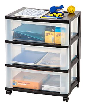 Office Depot Brand Plastic 3-Drawer Storage Cart, 27" x 21-1/2" x 15", Black