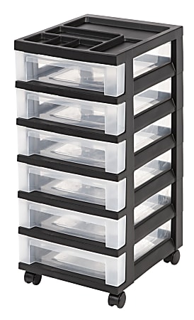 Office Depot Brand Plastic 6-Drawer Storage Cart, 26 7/16" x 12 1/16" x 14 1/4", Black