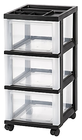 Office Depot Brand Plastic 3-Drawer Storage Cart, 26 1/5" x 12 1/10" x 14 3/10", Black
