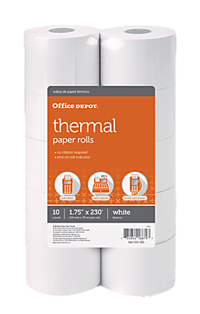 Office Depot Brand Thermal Paper Rolls, 1-3/4" x 230', White, Pack Of 10