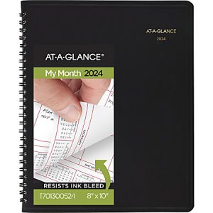 2024 AT-A-GLANCE Monthly Planner, 8" x 10", Black, January To December 2024, 7013005