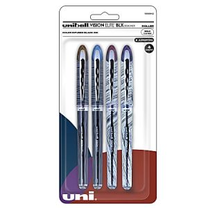 uni-ball Vision Elite Designer Series Rollerball Pens, Bold Point, 0.8 mm, Assorted Barrels, Black Ink, Pack Of 4 Pens