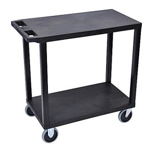 Luxor E-Series Plastic Cart, 2-Shelves, Heavy-Duty, 36 1/4"H x 32"W x 18"D, Black