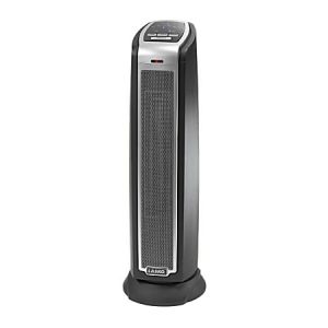 Lasko 5790 1500 Watts Electric Ceramic Oscillating Heater, 2 Heat Settings, 23.5"H x 7.3"W x 7.3"D, Black & Silver